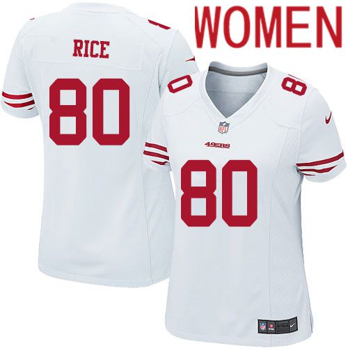 Women San Francisco 49ers #80 Jerry Rice Nike White Team Color Game NFL Jersey->women nfl jersey->Women Jersey